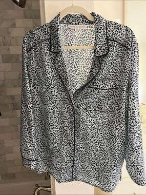 cupcakes & cashmere black and light blue Leopard Print Button-Down Blouse
